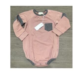 Miki Miette Long Sleeve Pink & Gray Body Suit, 18 months